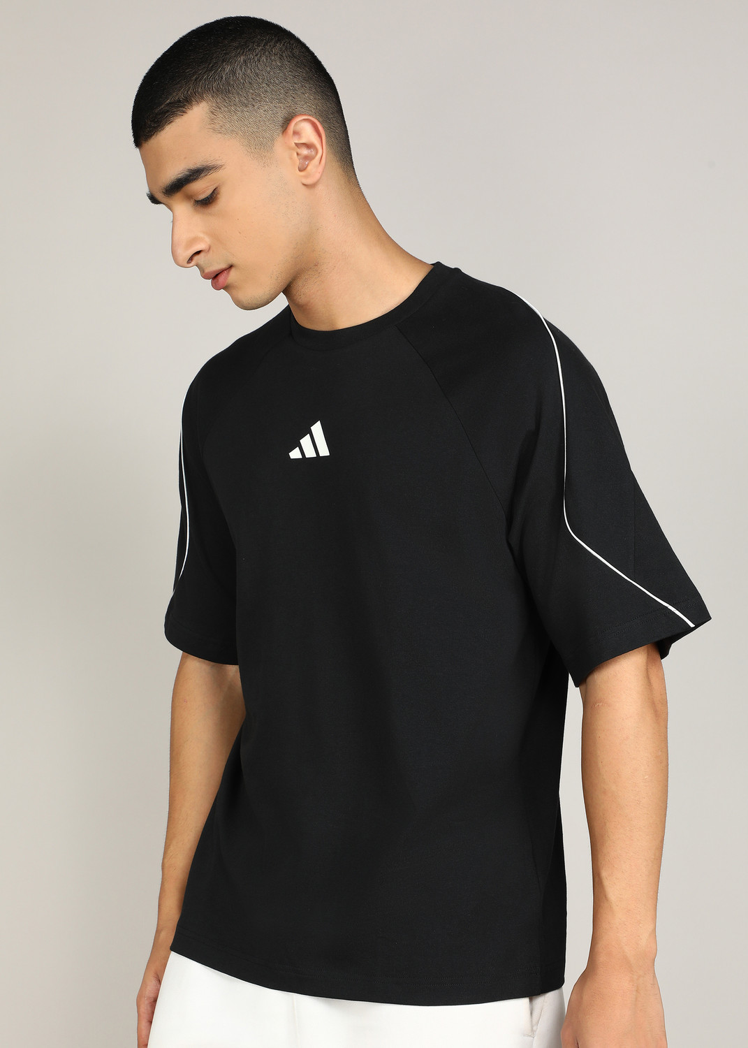 Image of ADIDAS Printed Men Crew Neck Black T-Shirt