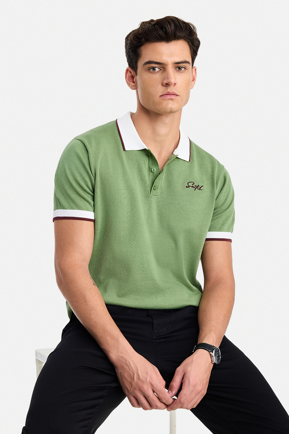 Image of Snitch Solid Men Polo Neck Green T-Shirt