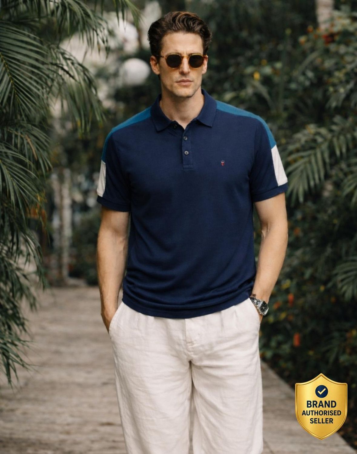 Image of LOUIS PHILIPPE Colorblock Men Polo Neck Blue T-Shirt