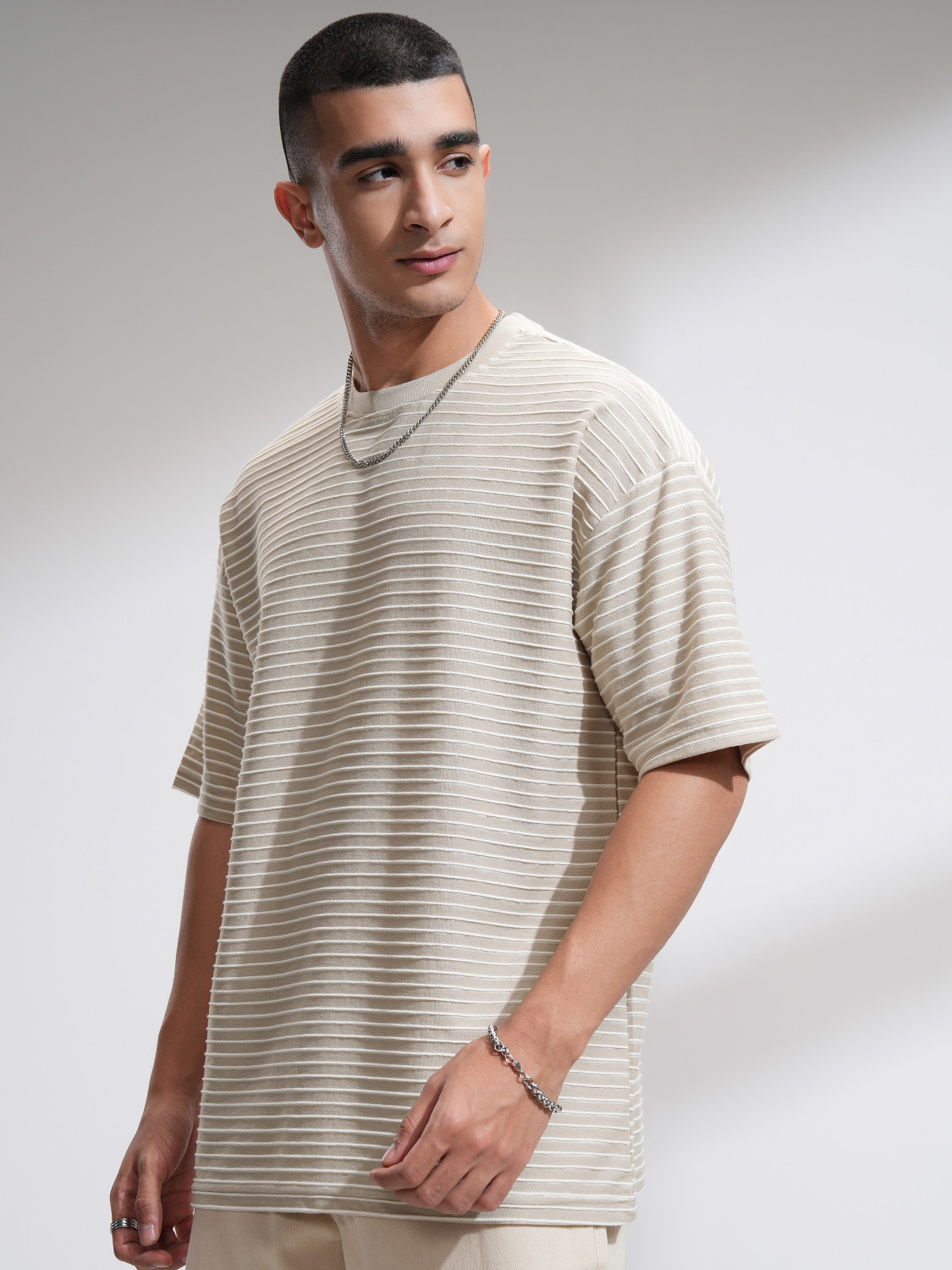 Image of HIGHLANDER Printed Men Round Neck Beige T-Shirt