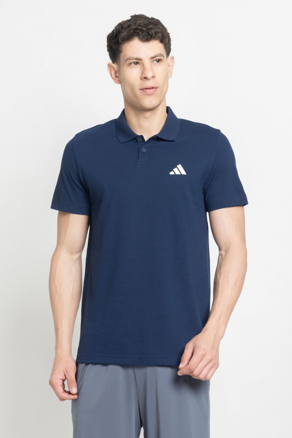 Image of ADIDAS Solid Men Polo Neck Blue T-Shirt