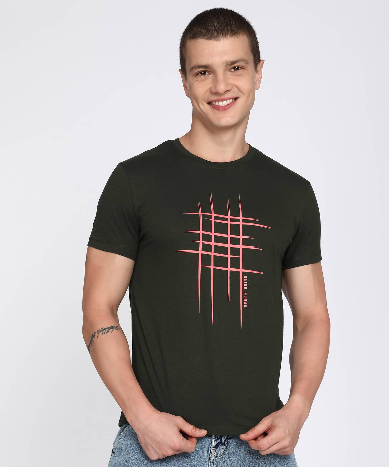 BEING HUMAN Printed Men Round Neck Green T-Shirt