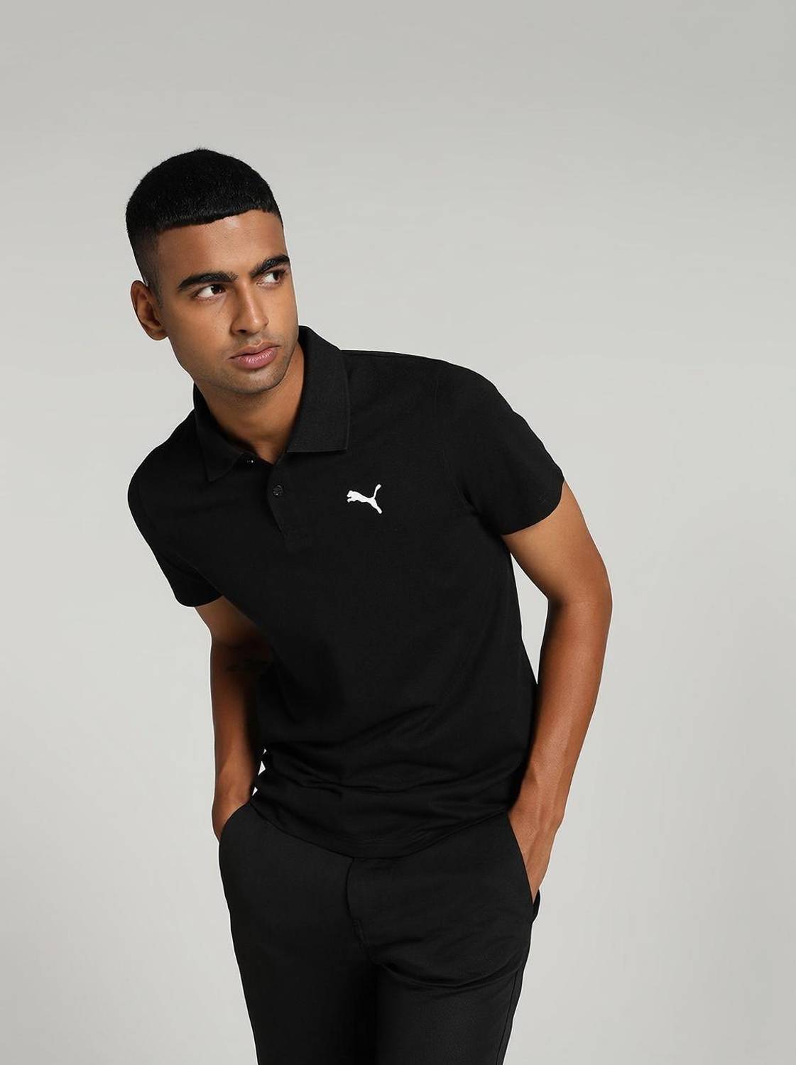 PUMA Solid Men Polo Neck Black T-Shirt