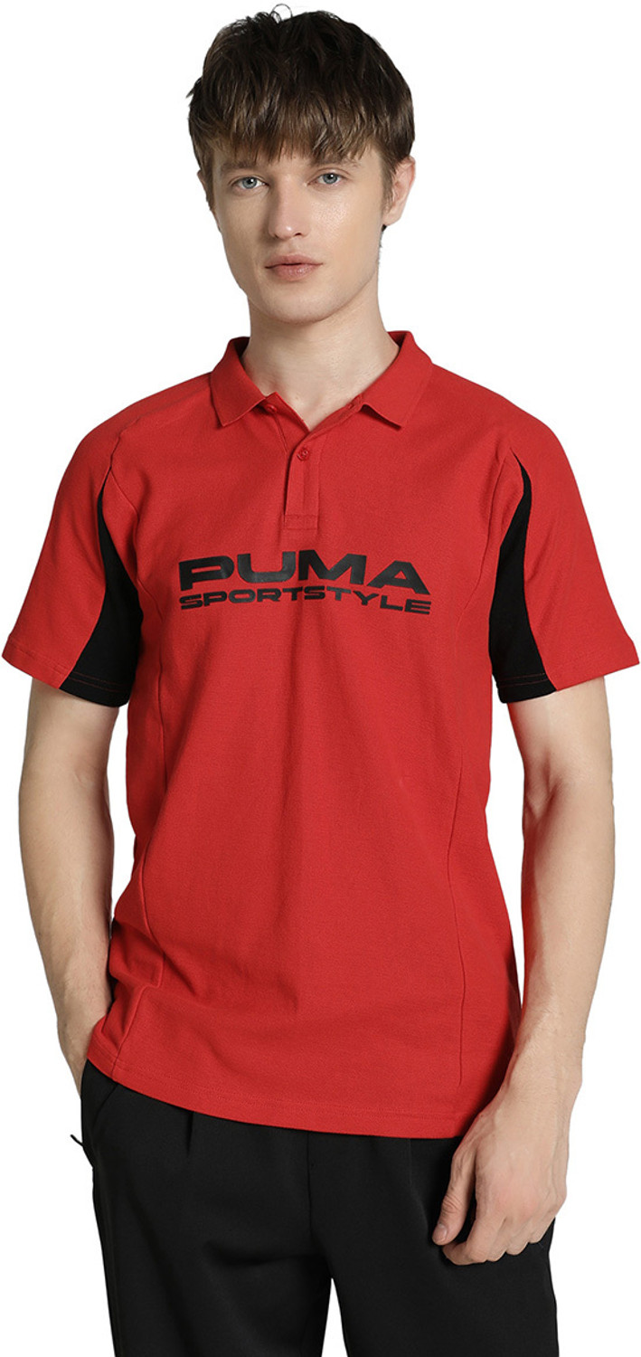 PUMA Printed Men Polo Neck Red T-Shirt