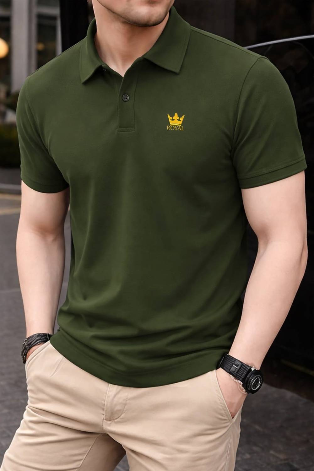 AACHIPAN Men Dark Green Polo Neck T-Shirt - Image 3