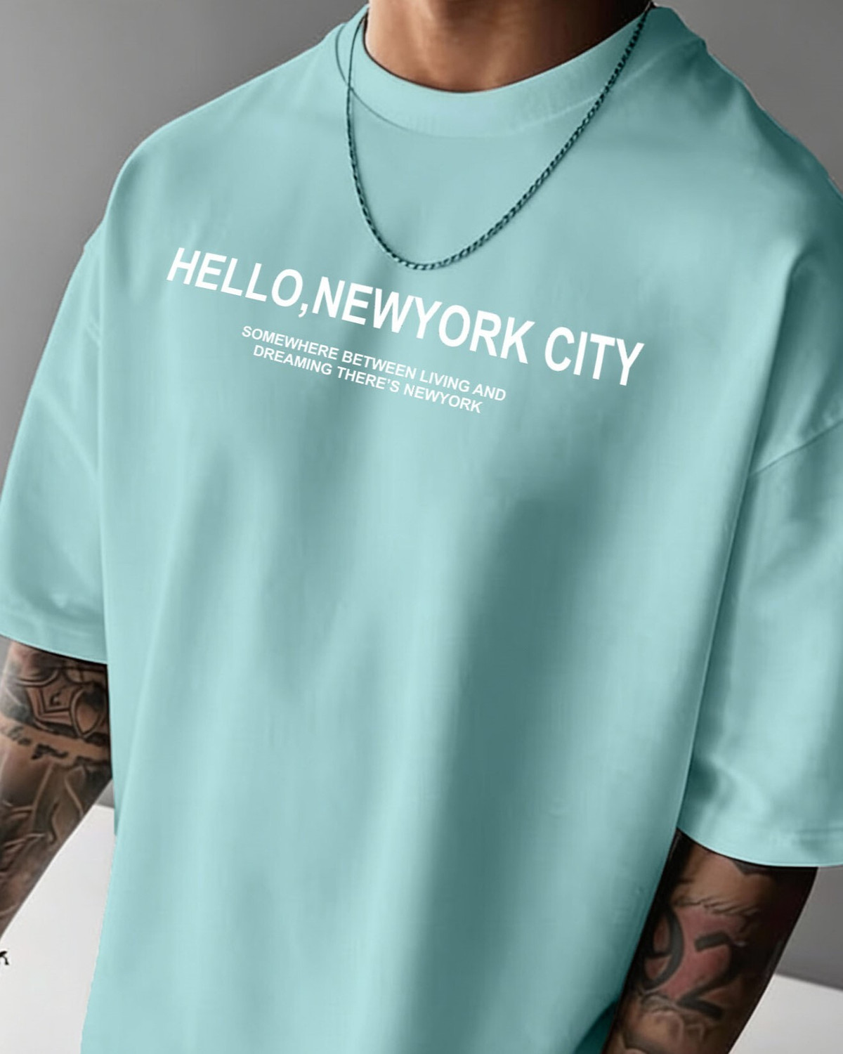 Image of FLYIND VOGUE OUTFIT Typography Men Round Neck Light Blue T-Shirt