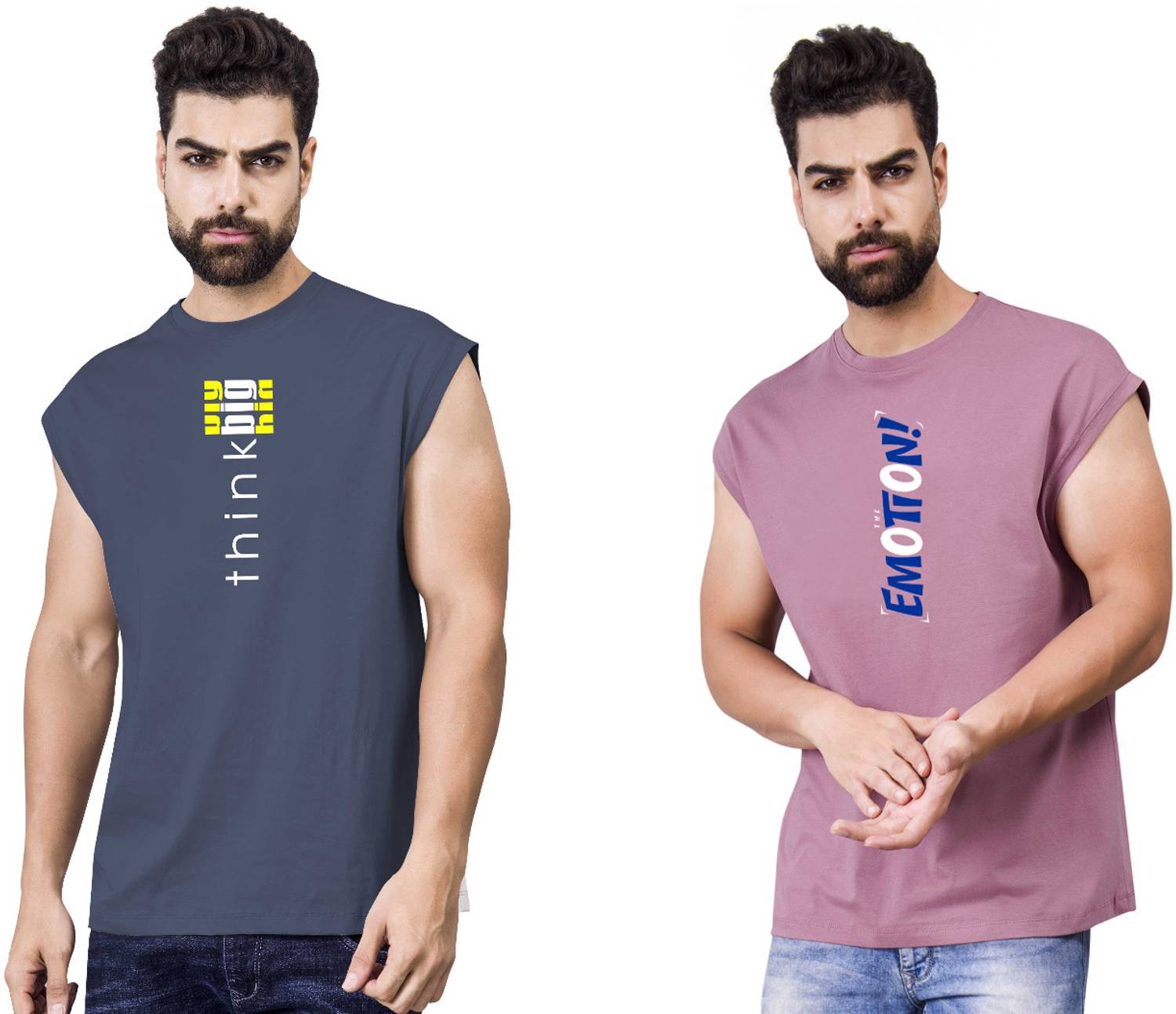 I&D Pack of 2 Men Graphic Print Round Neck Pure Cotton Multicolor
