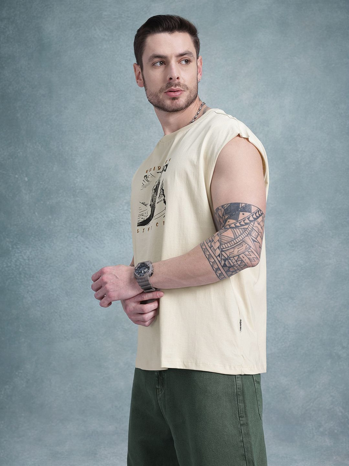 Image of Roadster Printed Men Round Neck White T-Shirt