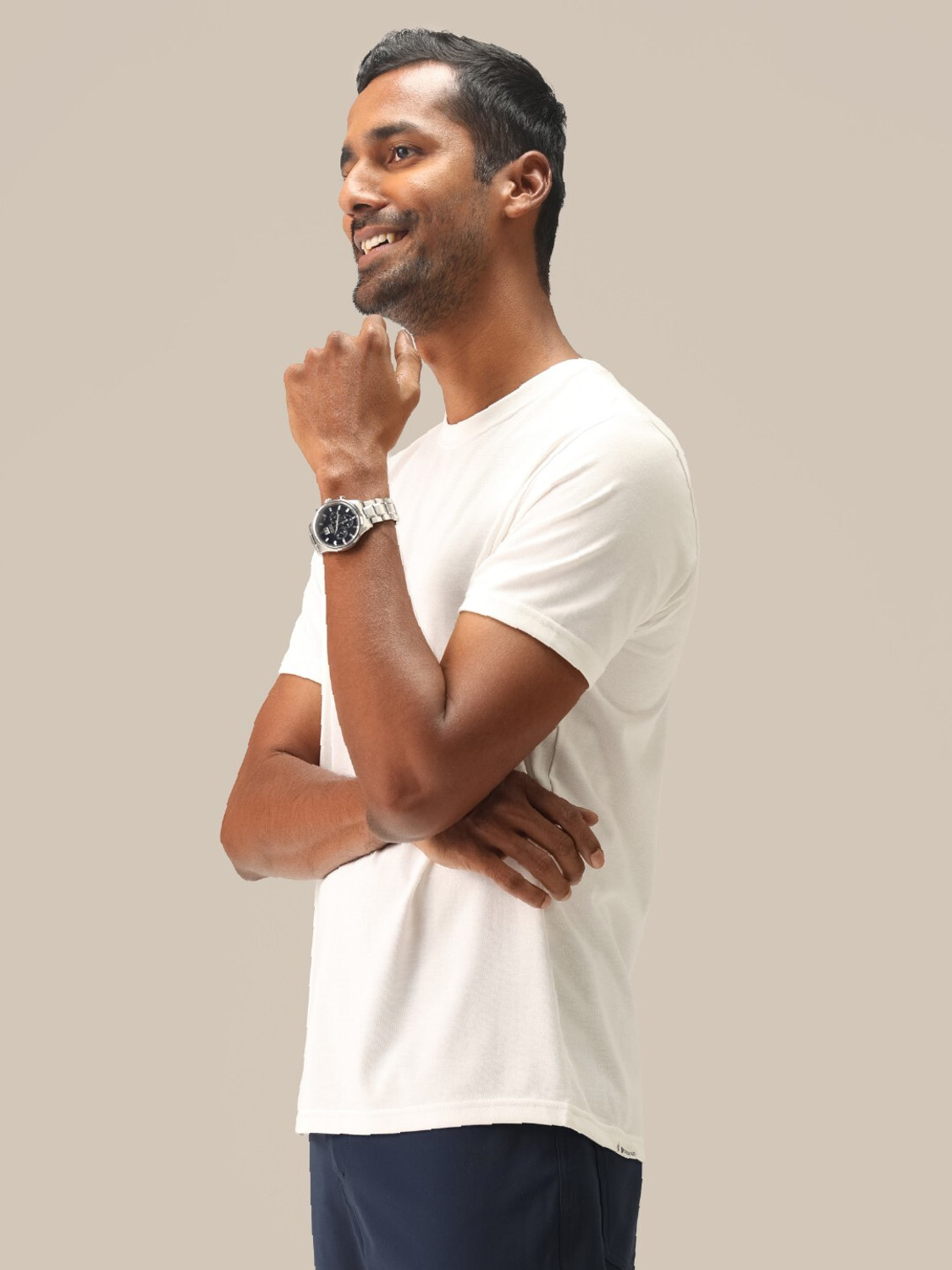 Image of BlissClub Solid Men Round Neck White T-Shirt