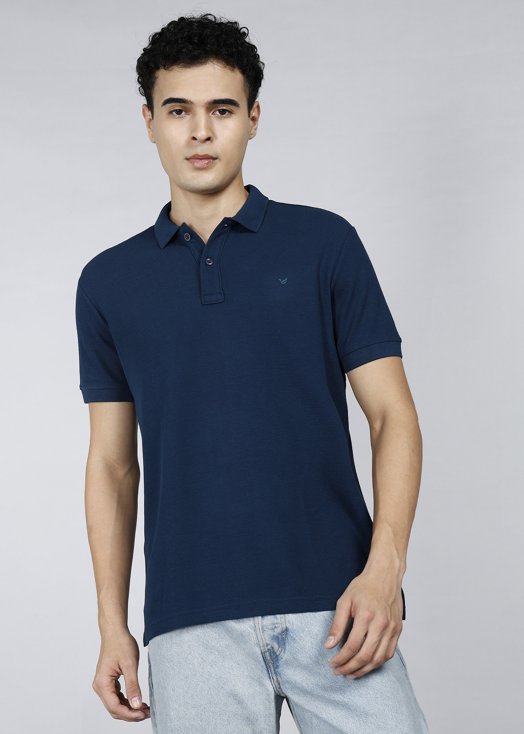 Blackberrys Solid Men Polo Neck Blue T-Shirt