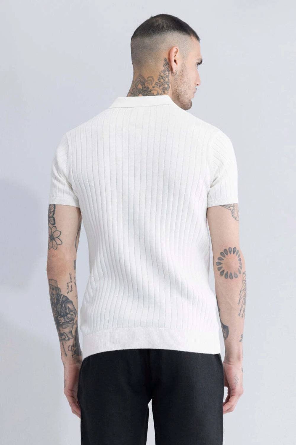 Snitch Solid Men Polo Neck White T-Shirt - Image 2