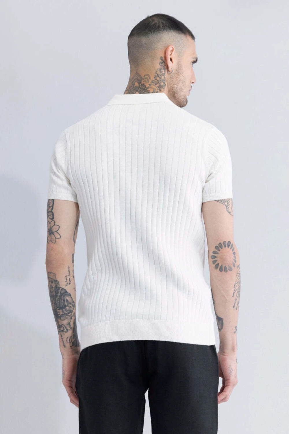 Image of Snitch Solid Men Polo Neck White T-Shirt