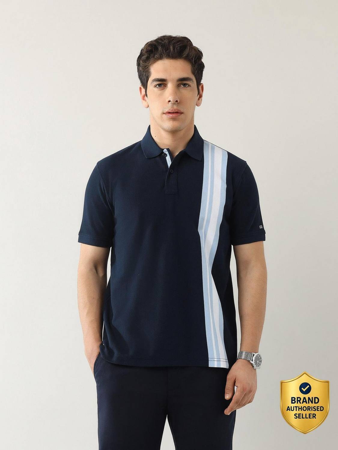 Arrow Sport Striped Blue Polo Neck T-Shirt - Image 1