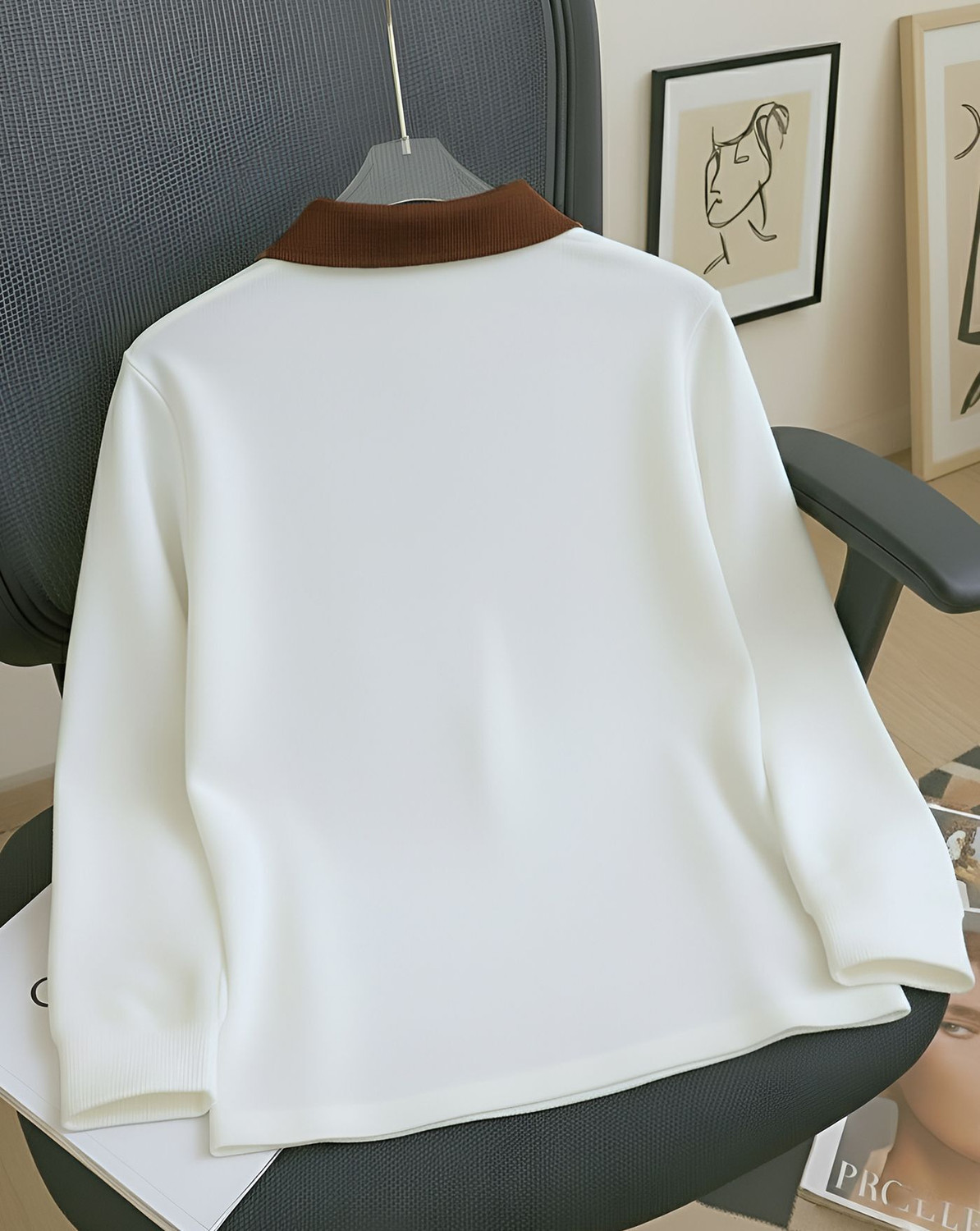 Image of AUSK Colorblock Men Zip Neck Beige, White T-Shirt