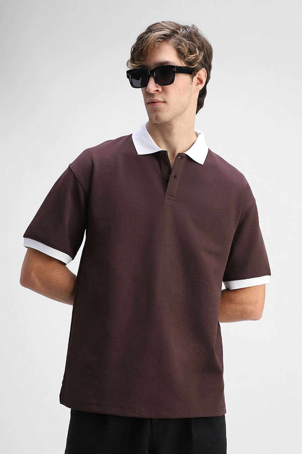 Image of Snitch Solid Men Polo Neck Brown T-Shirt