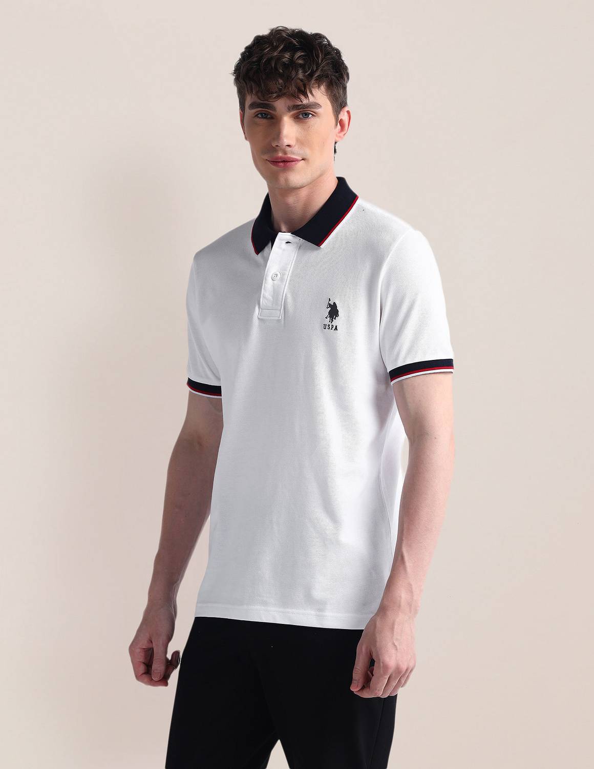 U.S. POLO ASSN. Solid Men Polo Neck White T-Shirt - Image 4