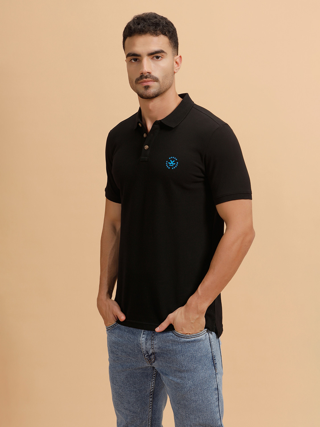 Image of WROGN Men Solid Polo Neck Pure Cotton Grey T-Shirt