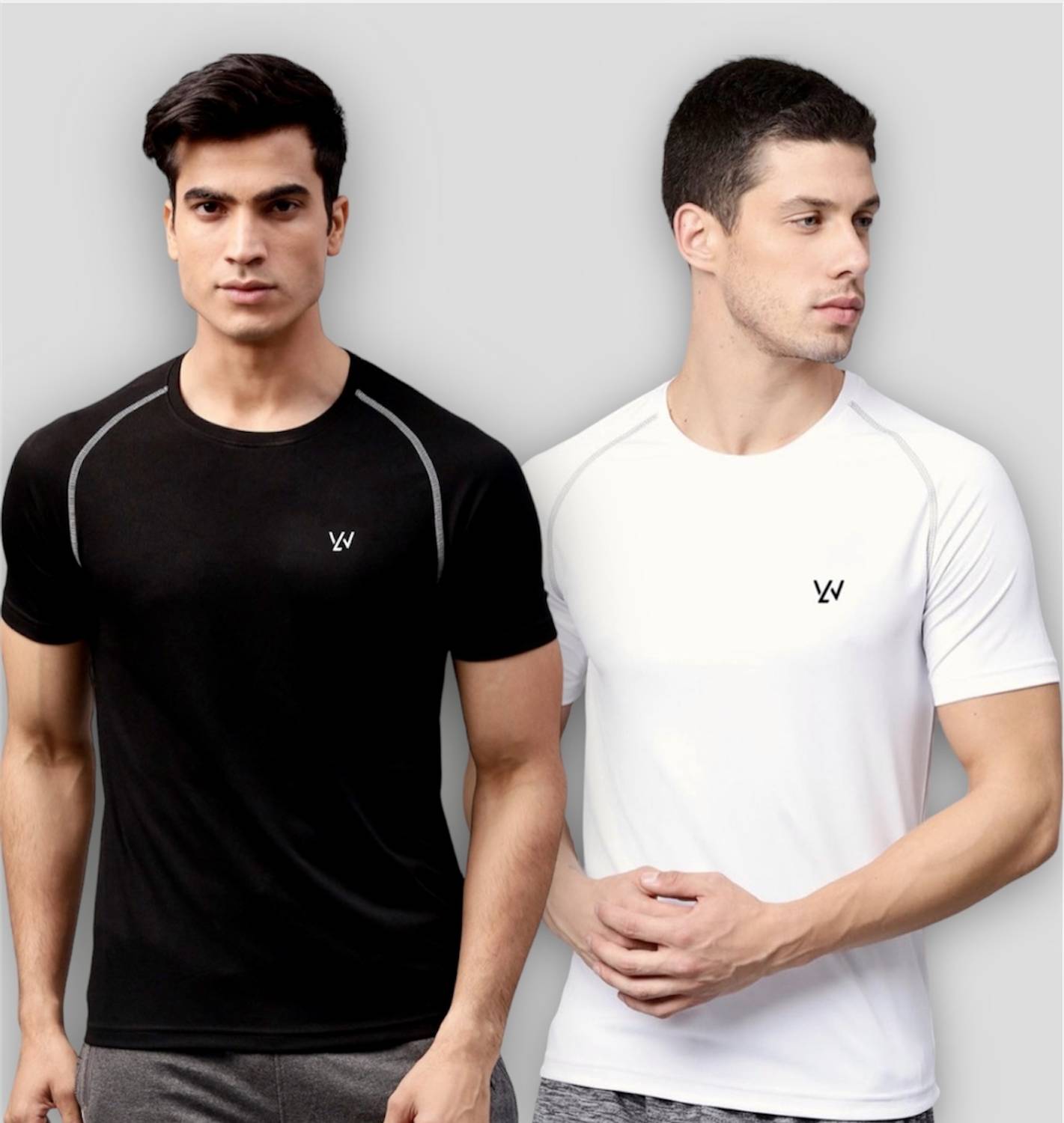 Le Werks Pack of 2 Men Solid Round Neck Polyester Black, White T-