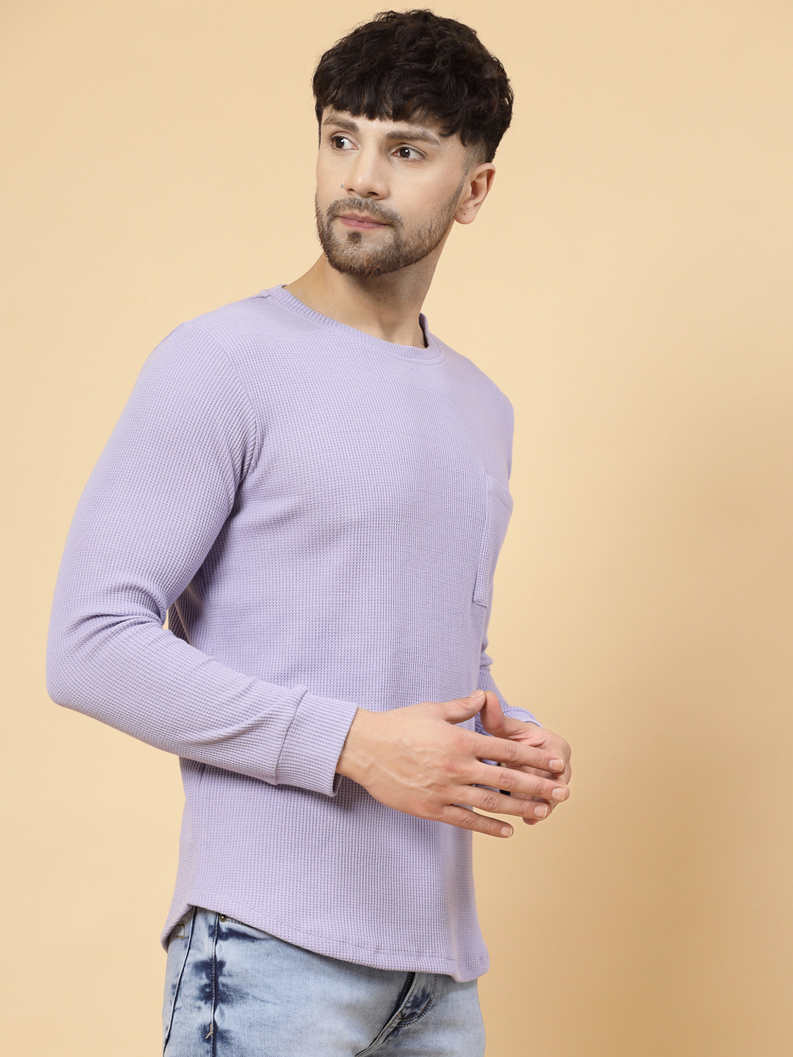 Image of METRONAUT Self Design Men Round Neck Purple T-Shirt