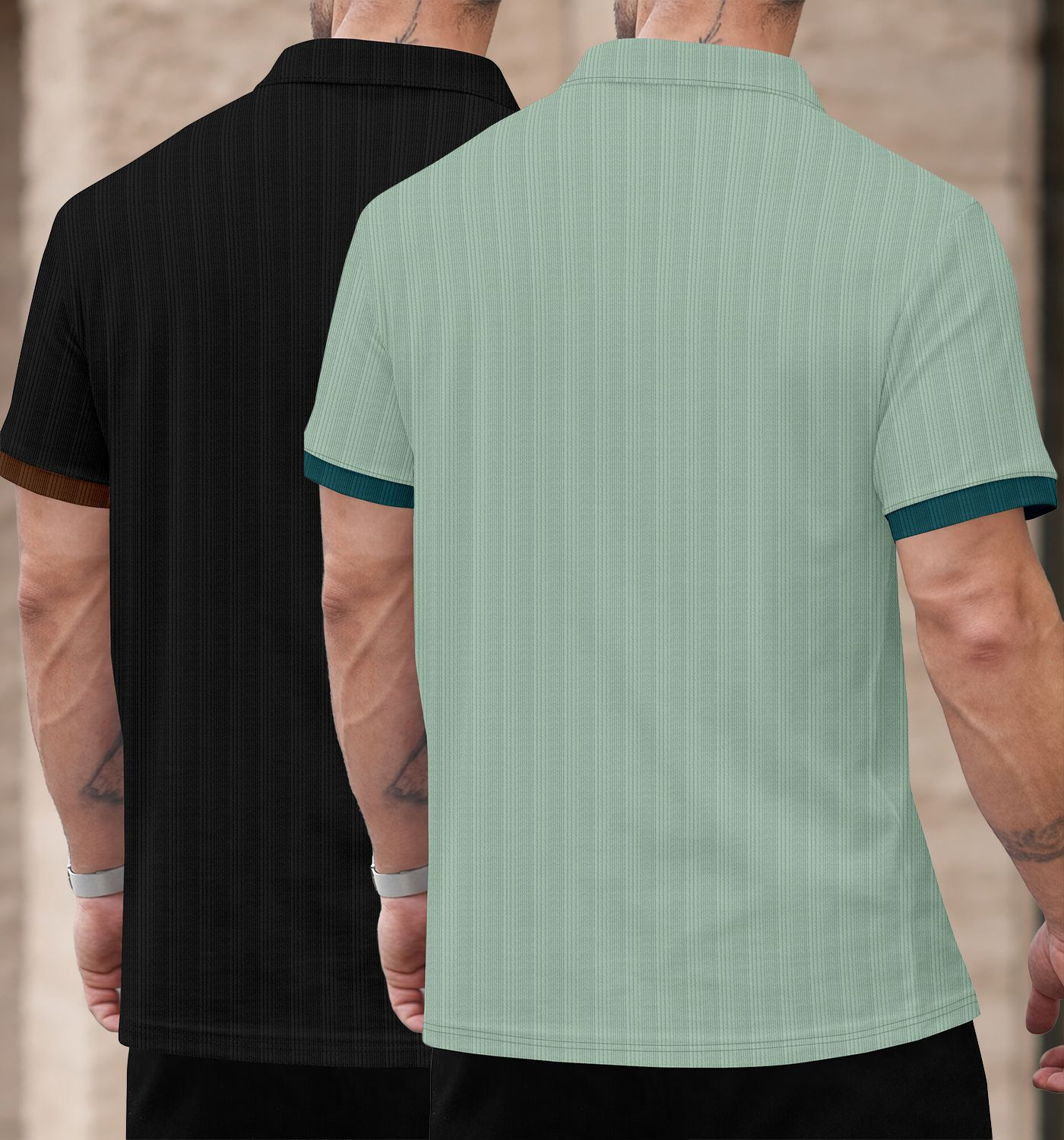 Image of KAJARU Colorblock Men Polo Neck Brown, Black, Dark Green, Green T-Shirt
