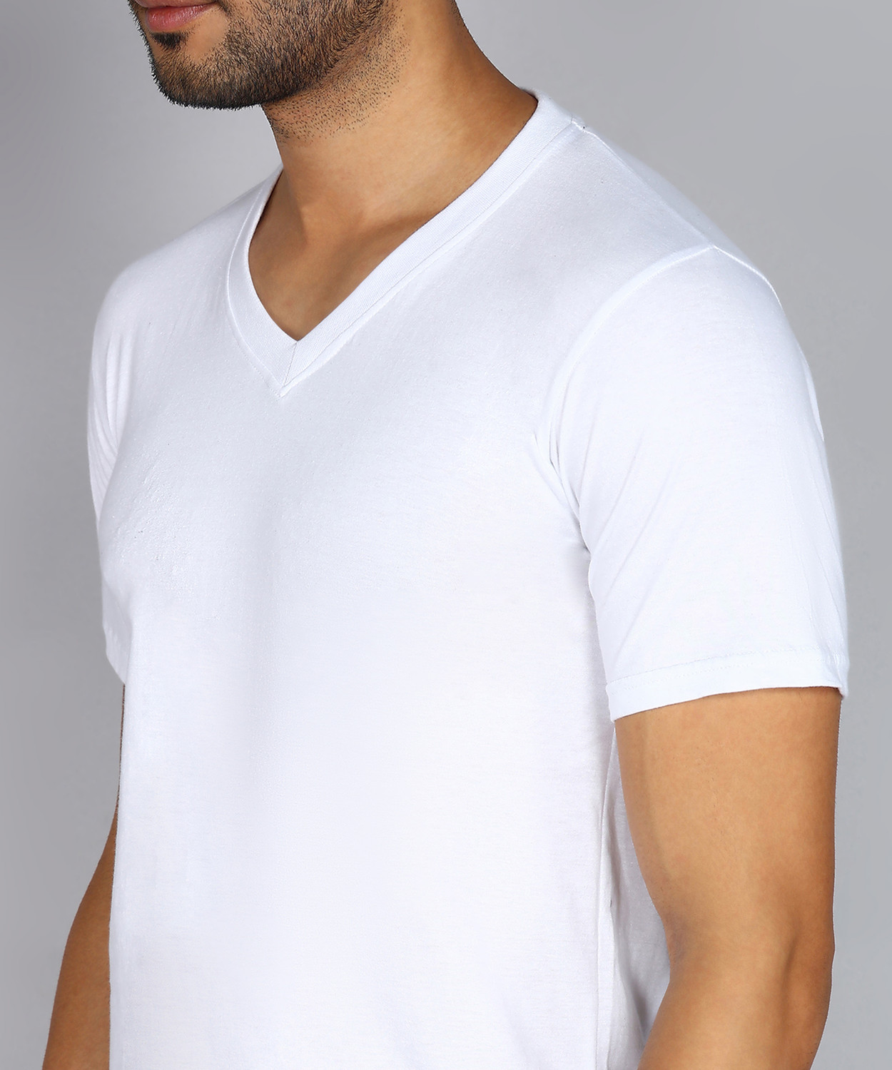 Image of Fleximaa Solid Men V Neck White T-Shirt