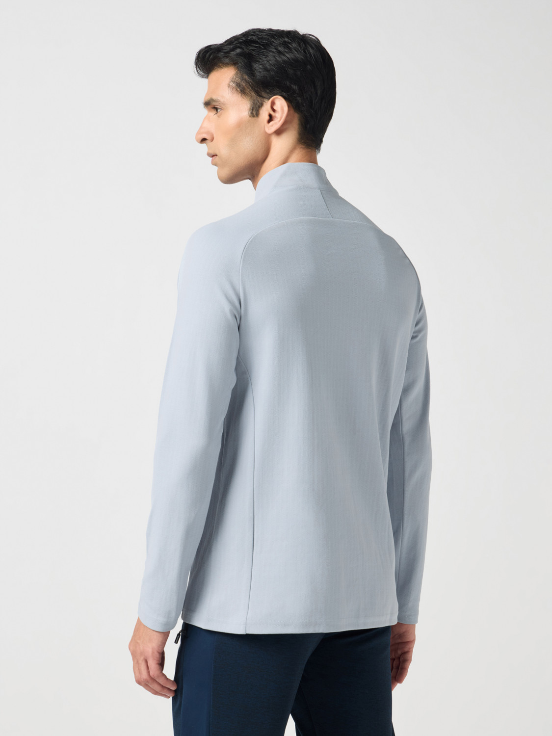 Image of TECHNOSPORT Solid Men Zip Neck Light Blue T-Shirt