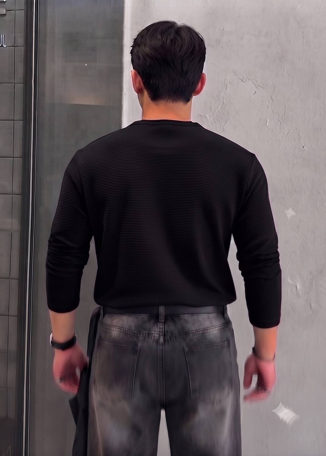 RABLY Men Black Henley Neck T-Shirt - Image 2