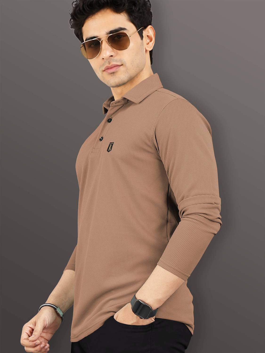 VeBNoR Men Polo Neck Brown T-Shirt - Image 3