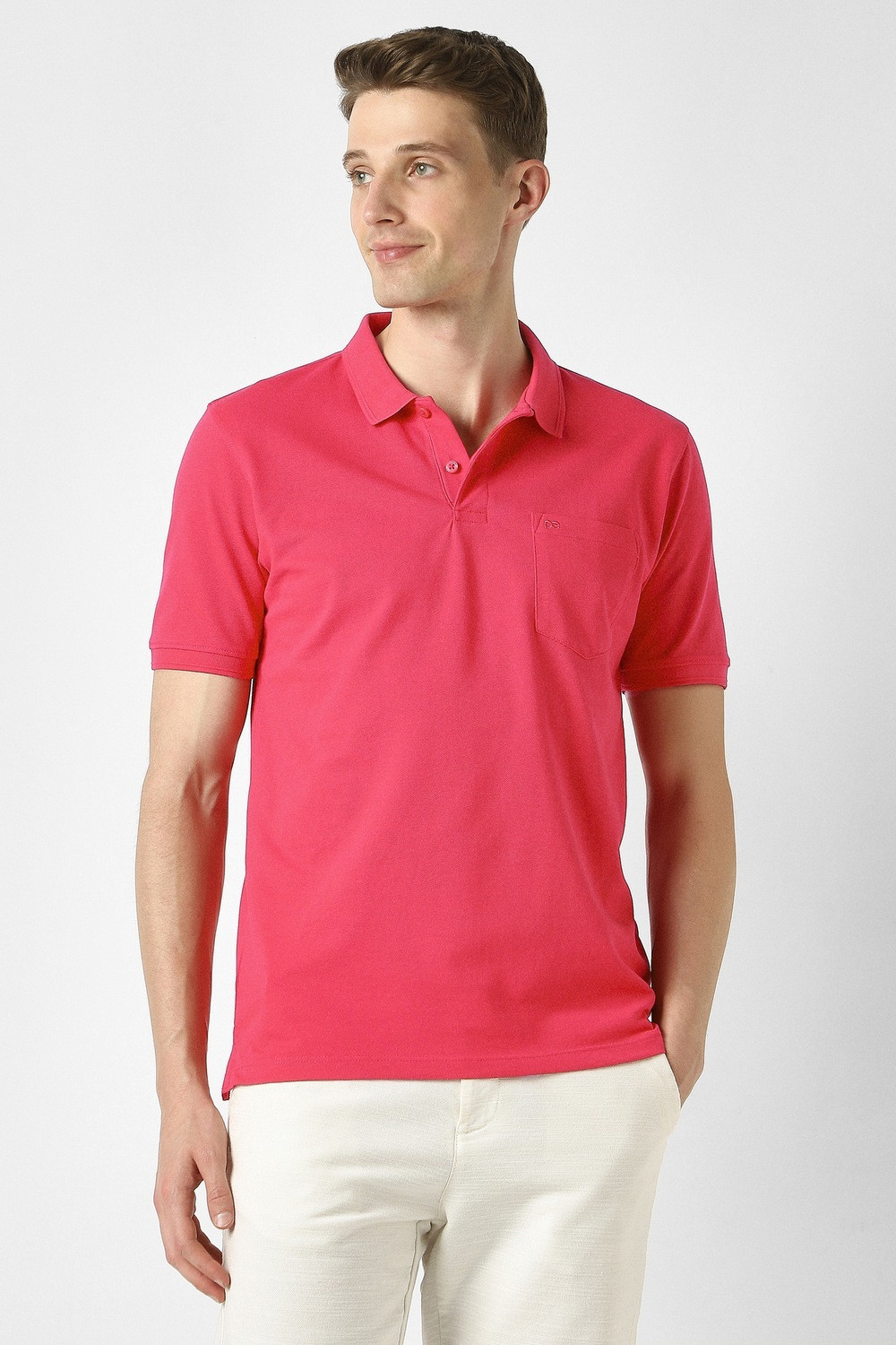 Image of PETER ENGLAND Solid Men Polo Neck Pink T-Shirt