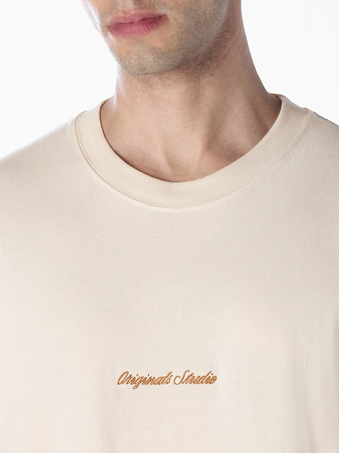 Image of JACK & JONES Printed Men Round Neck White T-Shirt