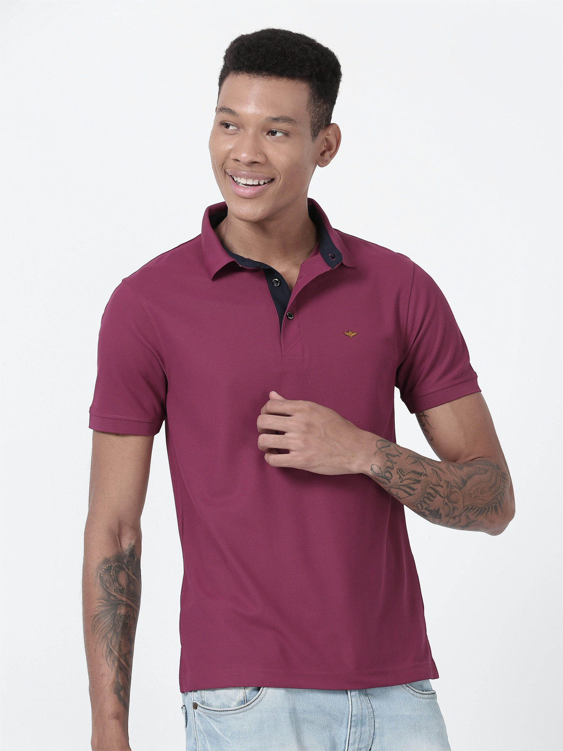 Image of Stellers Solid Men Polo Neck Pink T-Shirt