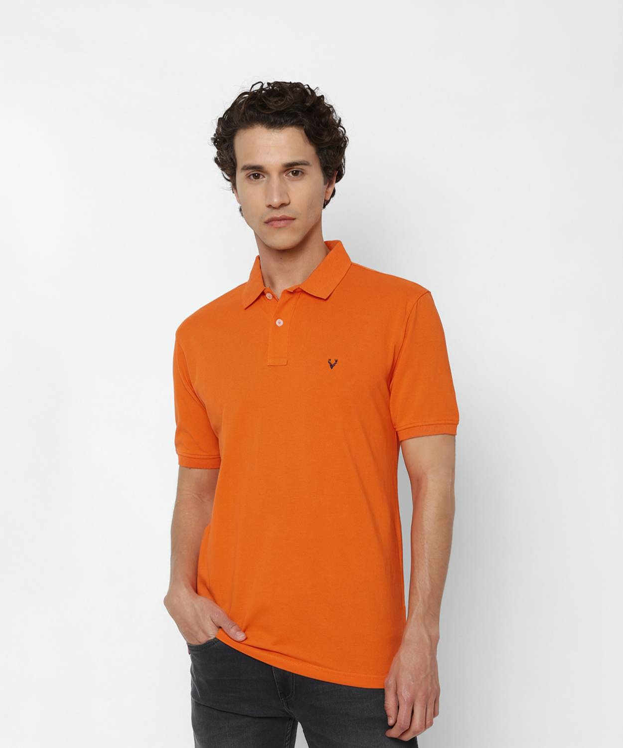 Allen Solly Men Solid Polo Neck Cotton Blend Orange T-Shirt