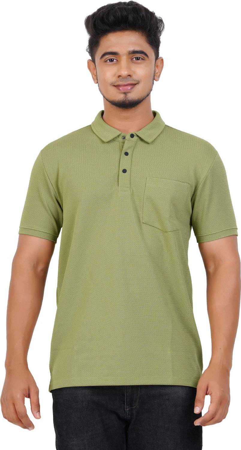 VLADER Men Solid Polo Neck Polyester Light Green T-Shirt