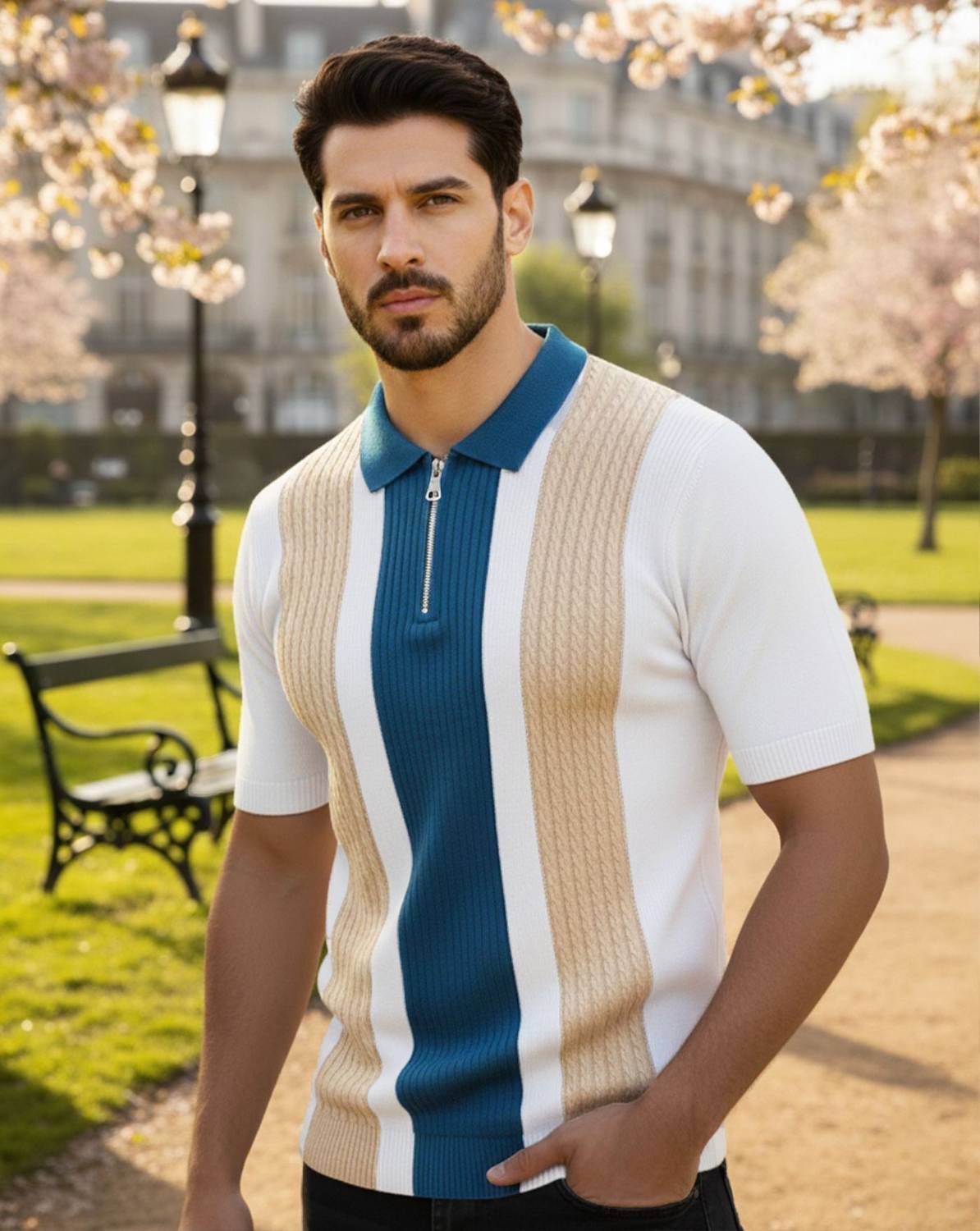 AOOSH Colorblock Men Polo Neck Multicolor T-Shirt