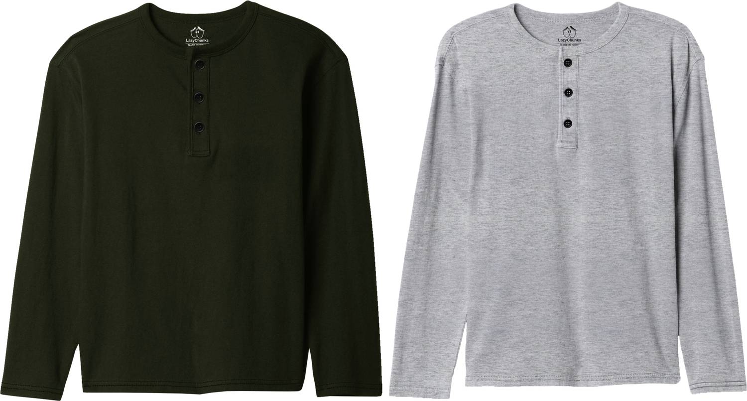 LazyChunks Men Multicolor Henley Neck T-Shirt Pack of 2