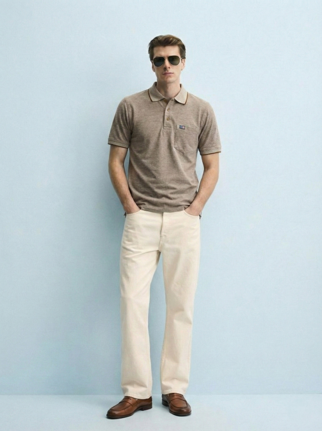 Image of SAND PIPER Self Design Men Polo Neck Brown T-Shirt