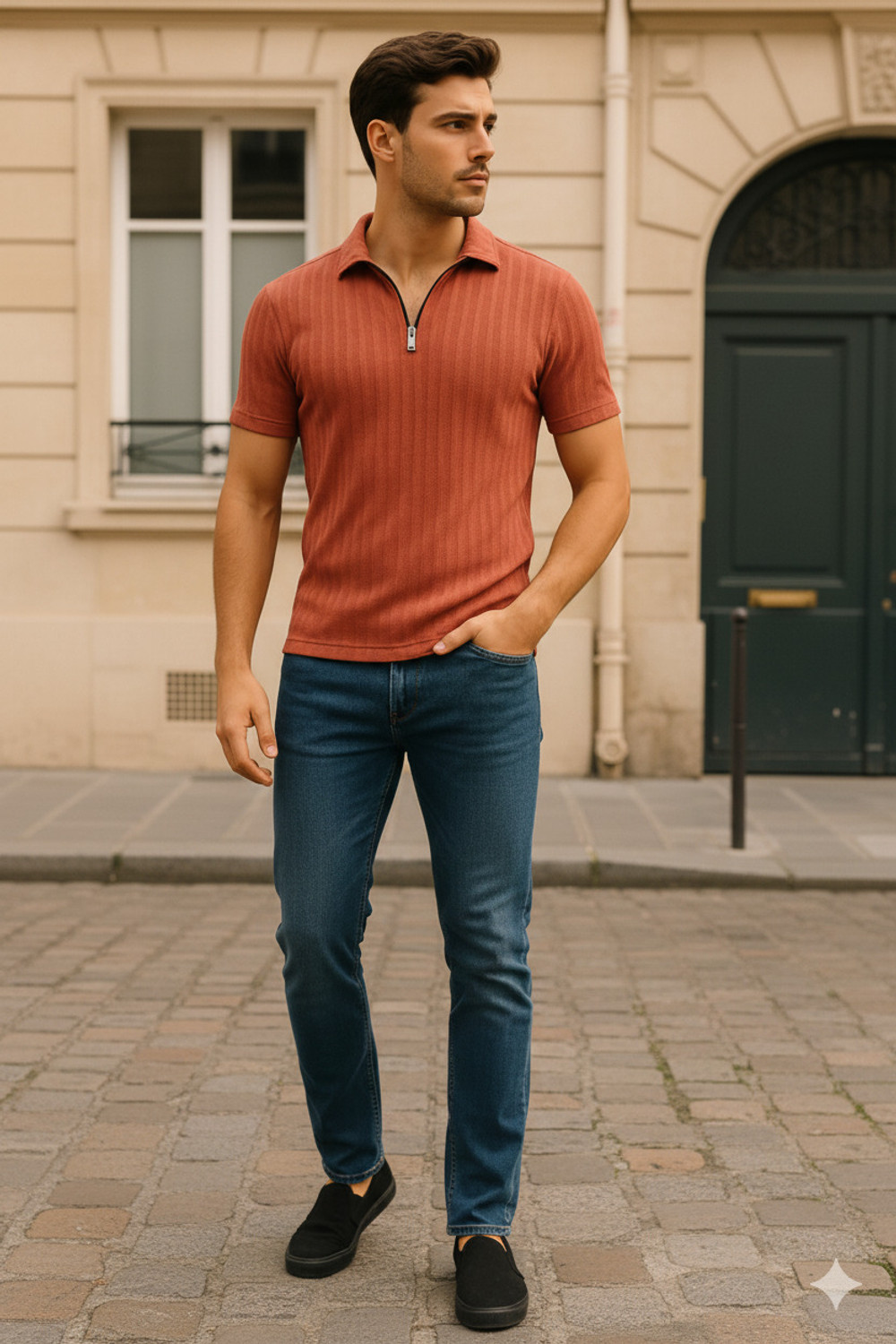 Image of METRONAUT Solid Men Zip Neck Multicolor T-Shirt