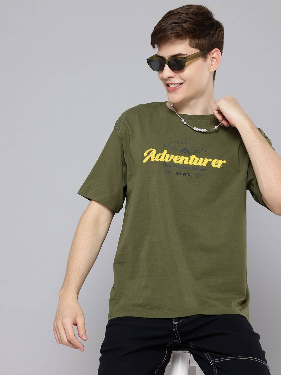 AEROPOSTALE Printed Men Round Neck Green T-Shirt