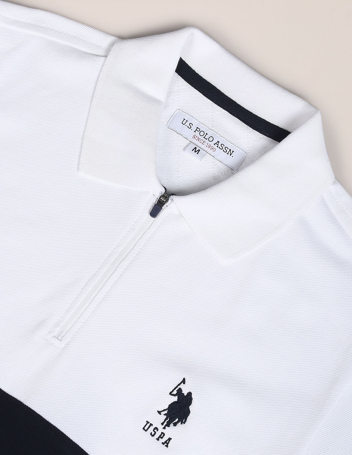 Image of U.S. POLO ASSN. Colorblock Men Polo Neck White T-Shirt