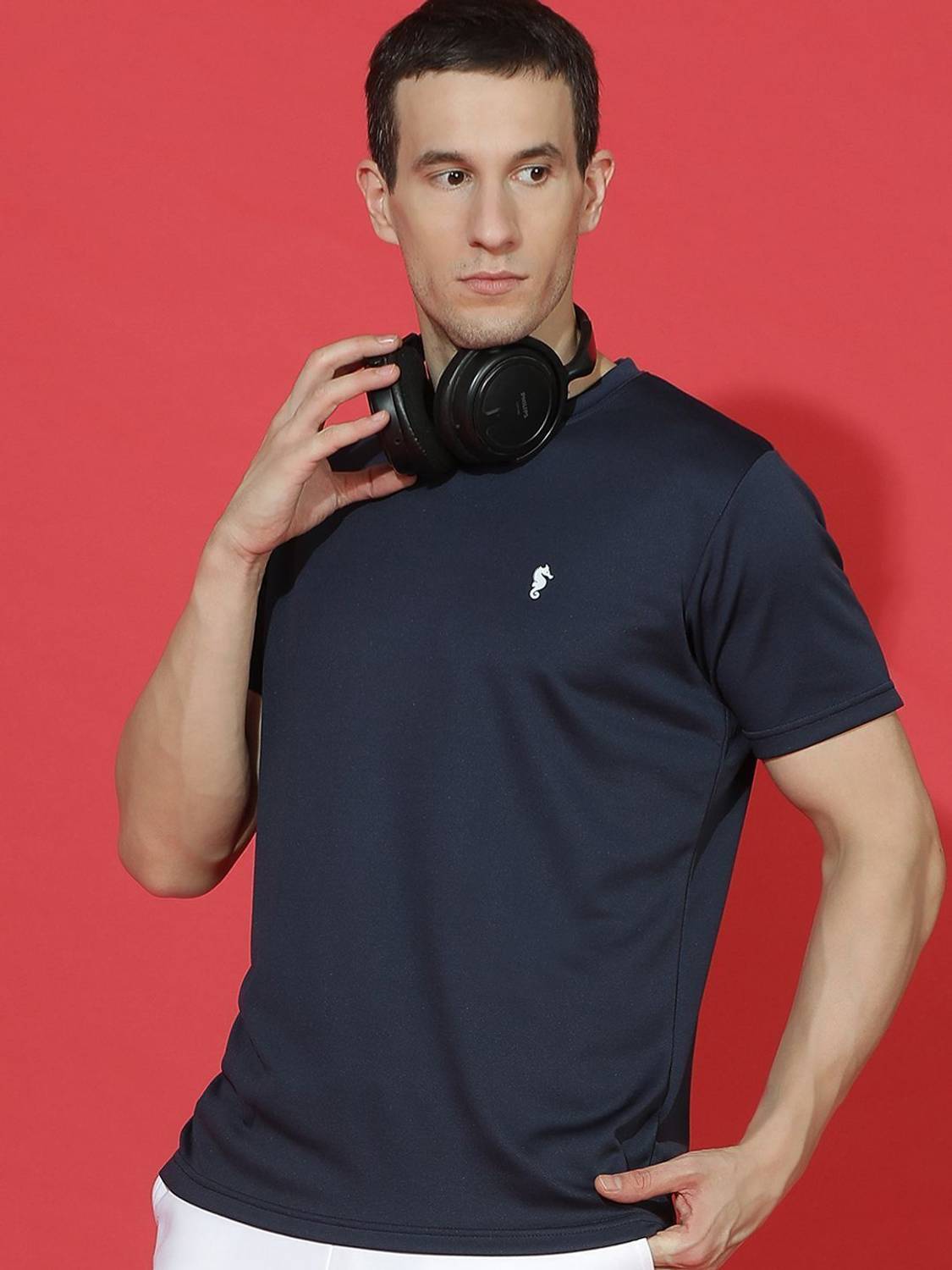 EPPE Navy Blue Round Neck Half Sleeve Polyester Dry Fit T-shirt F