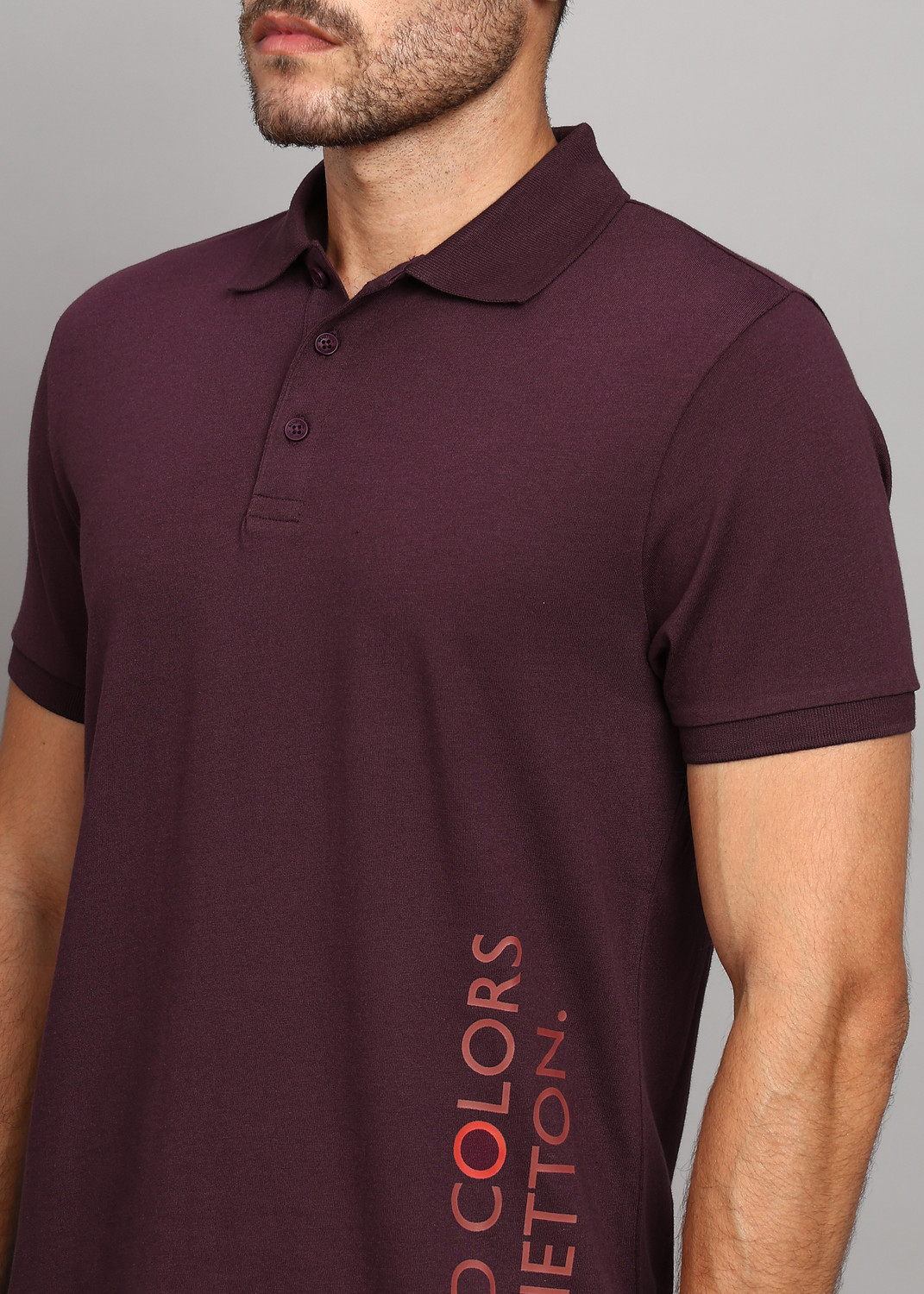 Image of United Colors of Benetton Printed Men Polo Neck Maroon T-Shirt