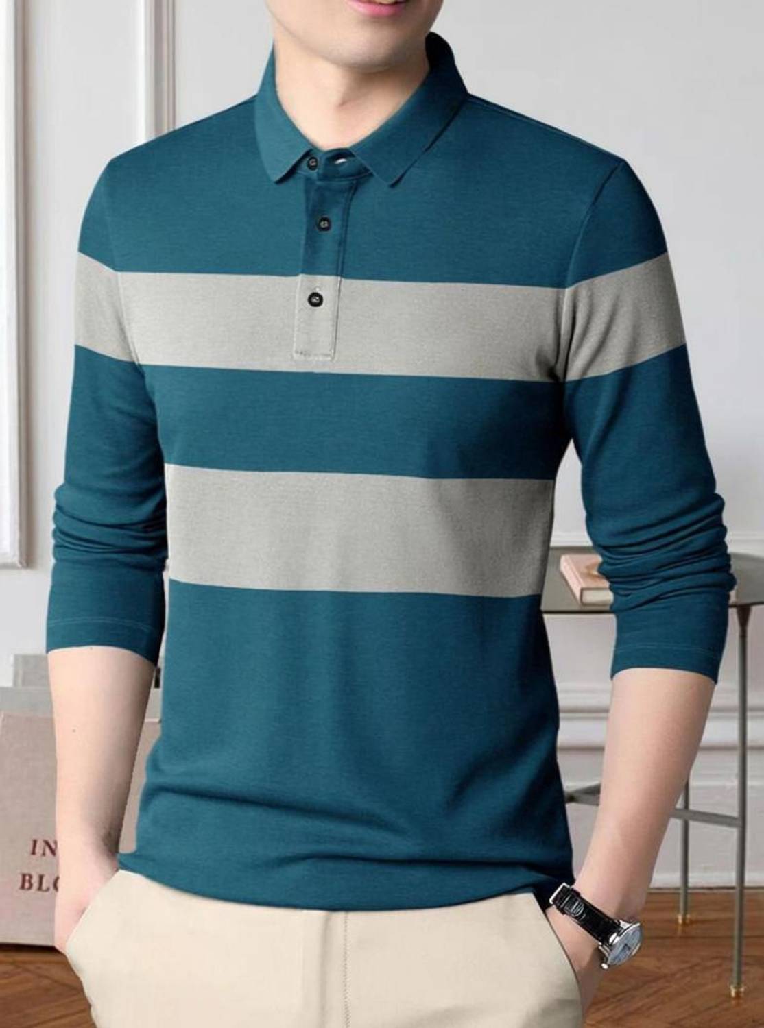 GARBLY Colorblock Men Polo Neck Blue T-Shirt