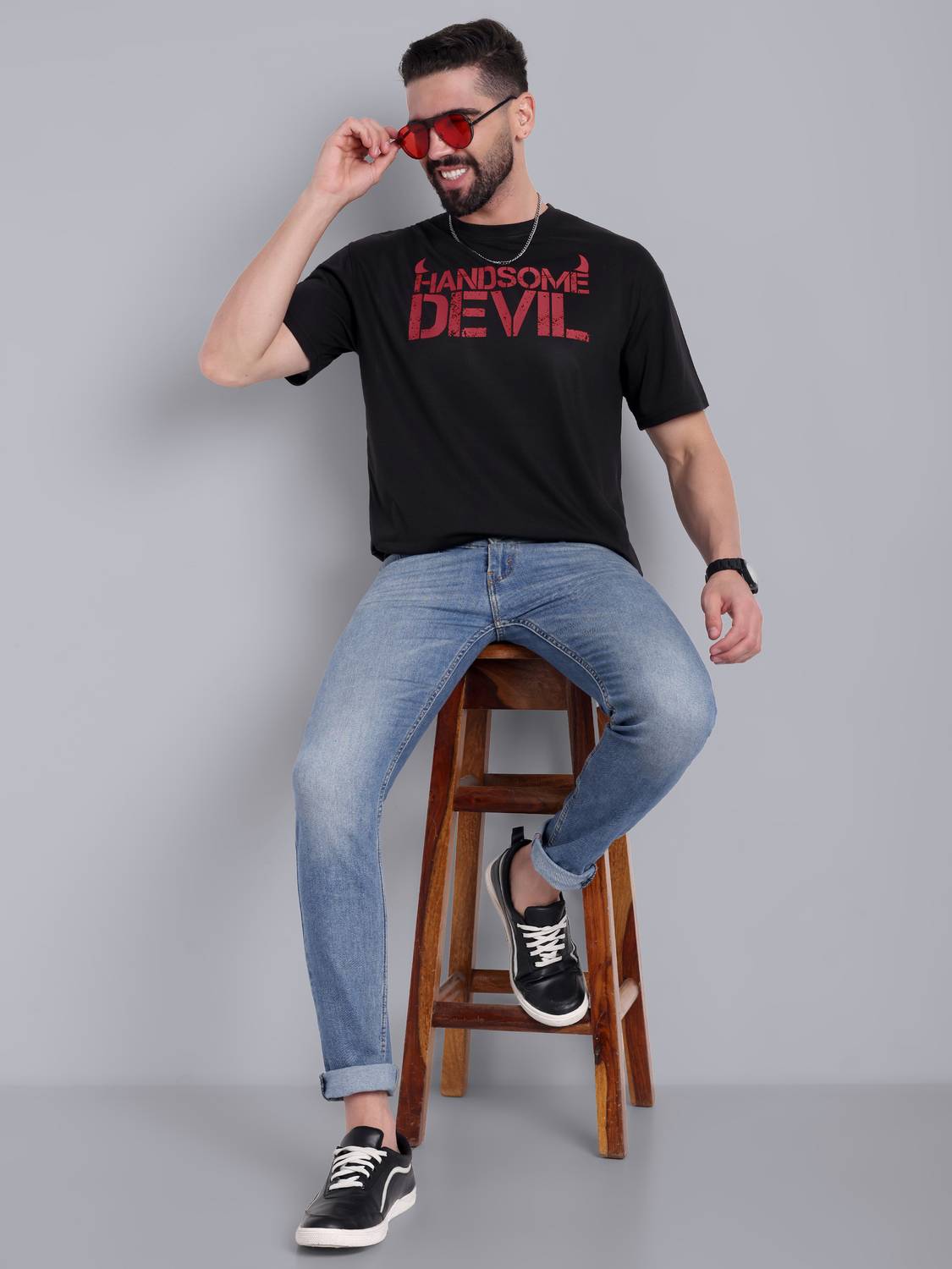 Go Devil Printed Men Round Neck Black T-Shirt - Buy Go Devil