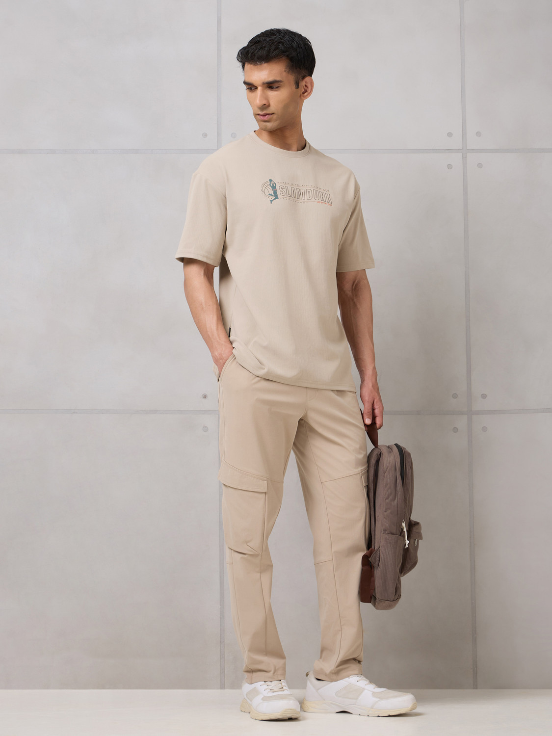 Image of TECHNOSPORT Sporty Men Round Neck Beige T-Shirt