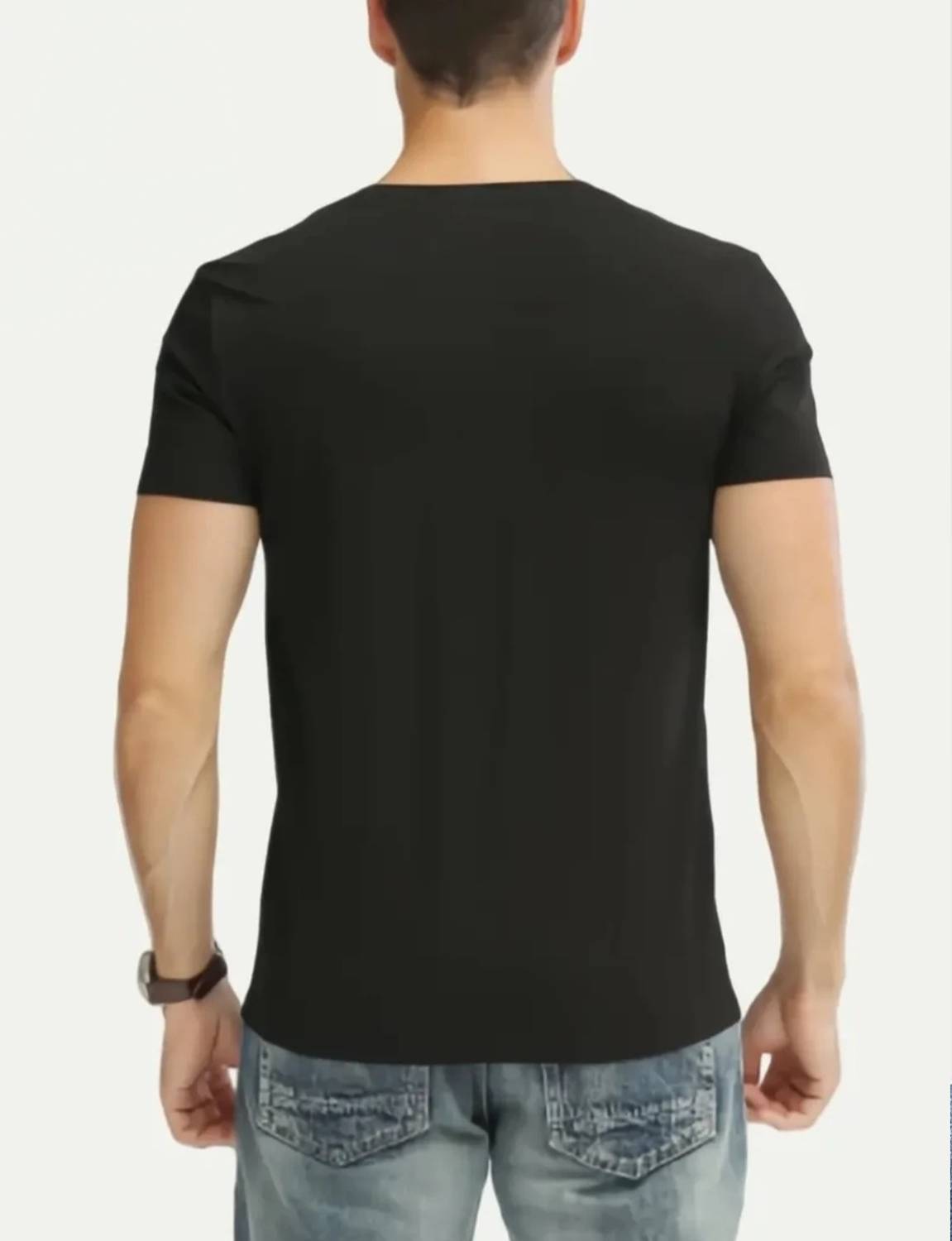 Nilan Solid Men V Neck Black T-Shirt - Image 2