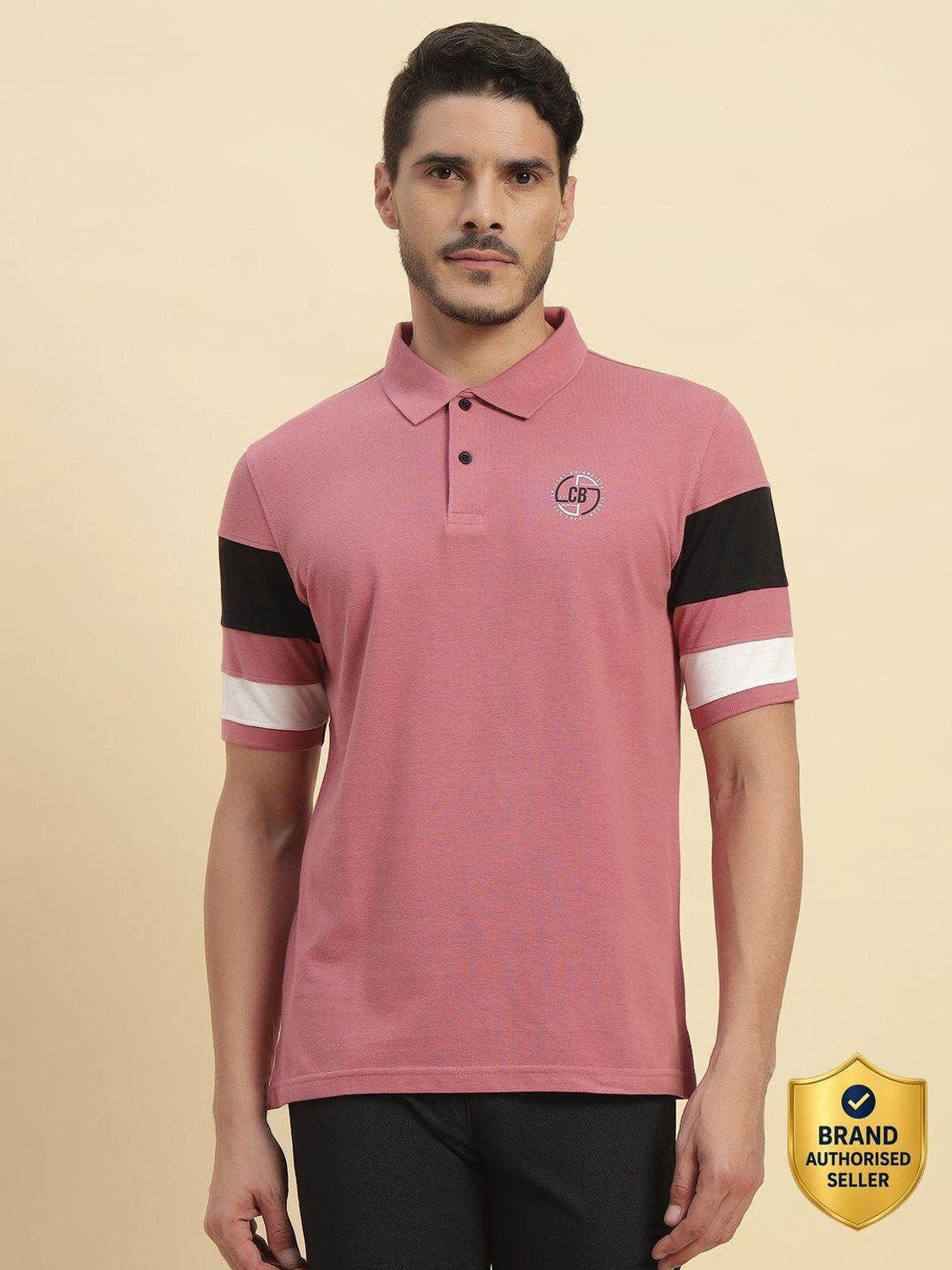 CANTABIL Colorblock Men Polo Neck Pink T-Shirt