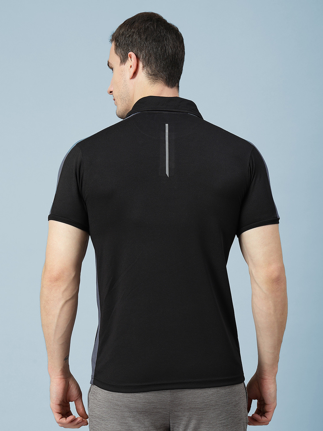 Image of CHKOKKO Solid Men Polo Neck Black T-Shirt