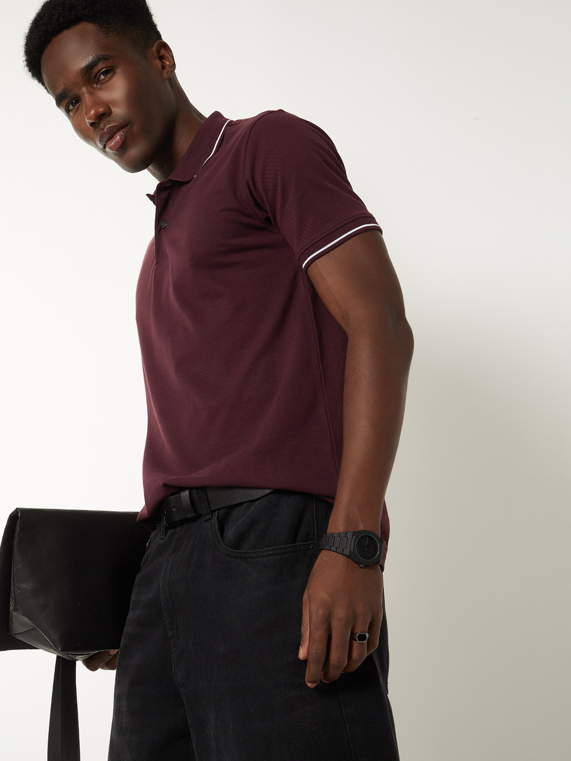 Image of MAX Solid Men Polo Neck Purple T-Shirt