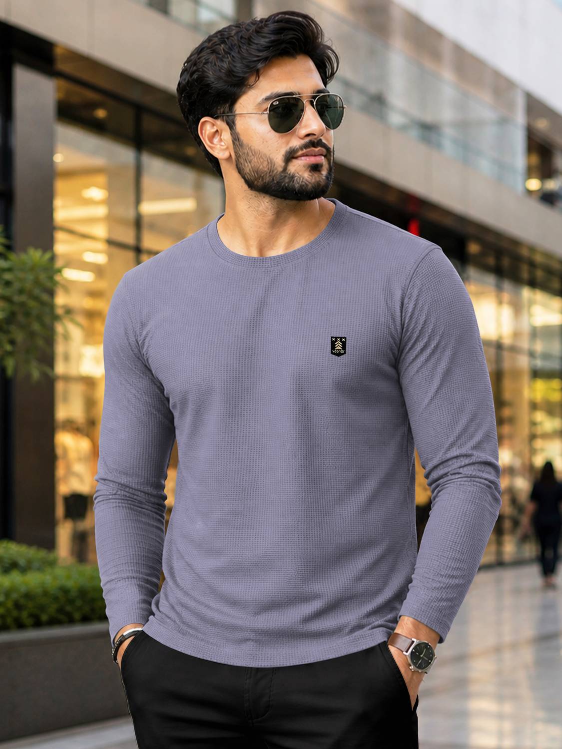 VeBNoR Men Solid Round Neck Cotton Blend Grey T-Shirt