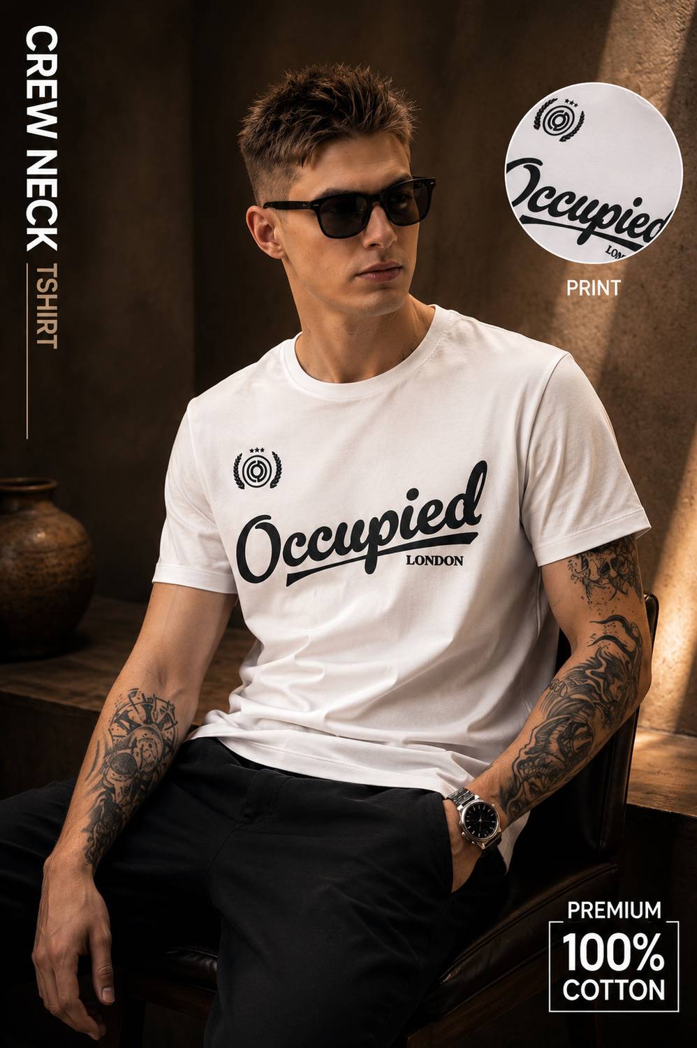 Occupied Clothing Co. Men Graphic Print Crew Neck Pure Cotton Whi